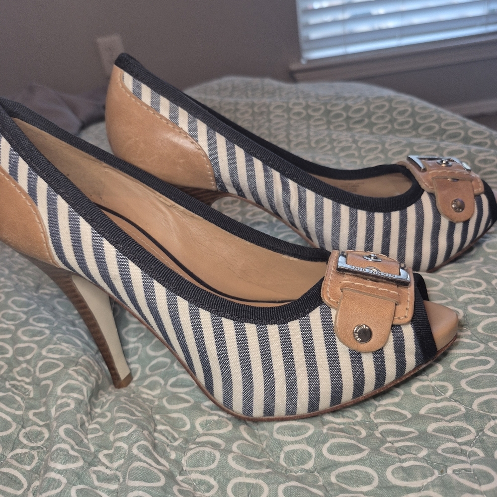 Gianni Bini Striped Peep-Toe Heels